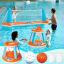 JOYIN XL Inflatable Pool Float Set, 125'' Volleyball Net & Basketball Hoops, Extra Large Floating Swimming Game Toy for Kids and Adults, Summer Floaties, Volleyball Court|Basketball, XL-Orange