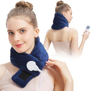 AOBOCO Electric Neck Heating Pad - 30"8" Heated Neck Wrap for Soreness Stiffness, 86-158 Temp Setting & 90min Auto Shut-Off, Gifts for Women, Blue