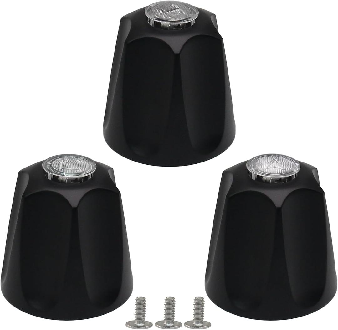 Biaungdo Black Shower Knob Replacement Set of 3, Bathtub Faucet Handles Include Hot and Cold/Diverter Shower Knob for Remodeling Trim