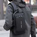 Anti-Theft Sling Bag for Men Waterproof Crossbody Bag with Combination Lock & USB Charging Port Lightweight Chest Backpack for Travel Hiking (All Black)