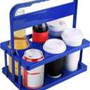 musbus Reusable Drink Carrier with Handle for Food Delivery Drivers, Portable Cup/Coffee Holder Accessories for Delivery, Foldable Drinks Caddy with Tray, Car Durable Plastic Festive Bottle, Vacation (Blue)