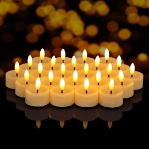 24 Pack Electric Fake Tealights Candles, Realistic Tea Lights Candles Battery Operated, 3D Wick Flickering Flameless LED Tea Lights for Wedding, Festival, Party, Home Decor (White)