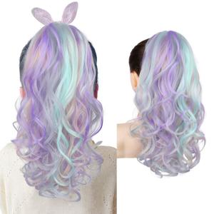 SEIKEA Ponytail Extension, Lightweight Wavy Curly Clip in Pony Tails, Colored Hair Extensions for Kids, Crazy Hair Day Accessories for Girls Synthetic Hairpiece Mermaid Color (18 Inch (Pack of 1))