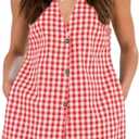 codcm Women's 2 Piece Summer Outfits Gingham Vest and Shorts Matching Set, Medium
