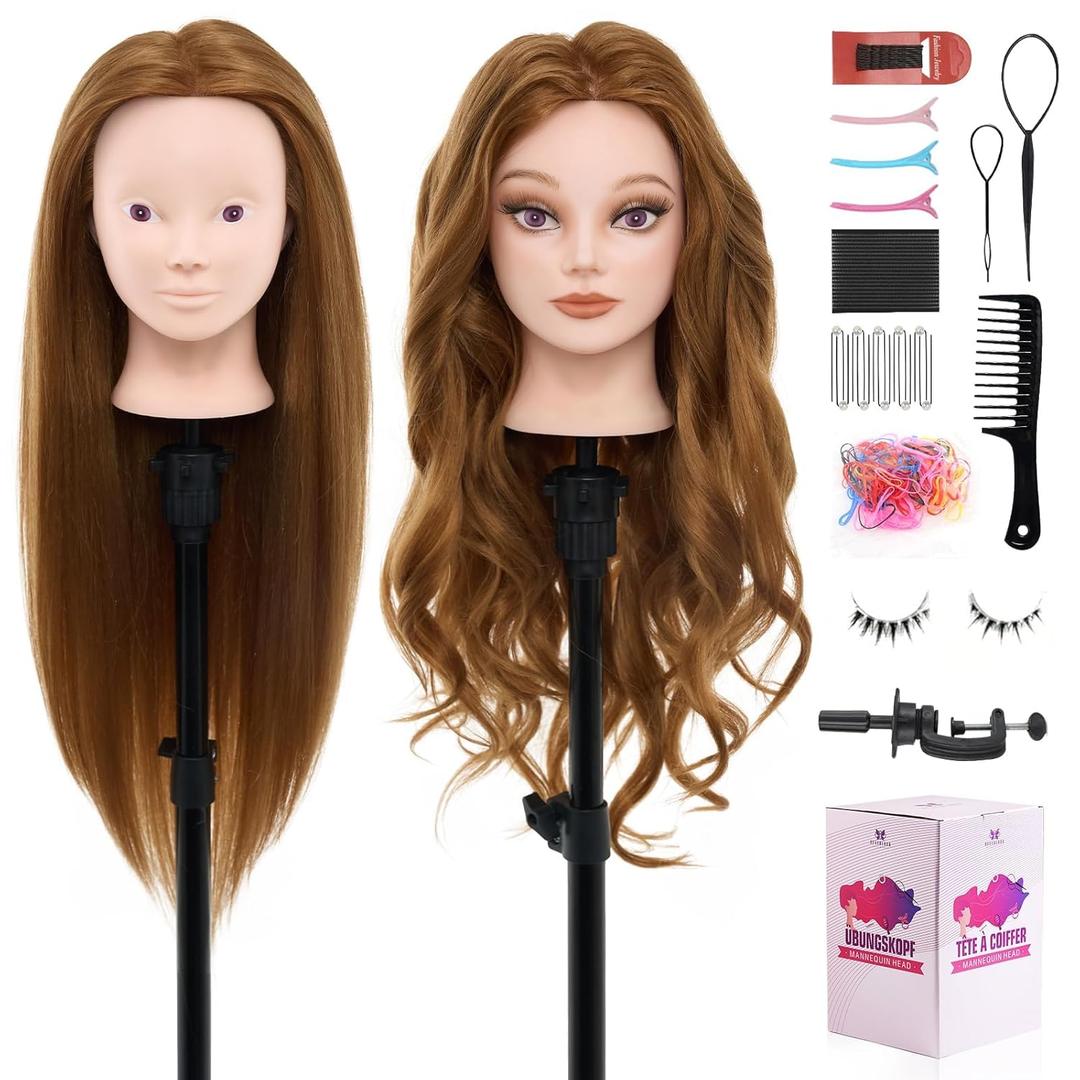 Mannequin Head 80% Human Hair - 28" Makeup Manikin Doll Head for Hair Styling, Hairdressing Training Practice Braiding for Cosmetology Students, Professionals & Practice Exams (Blonde#27)