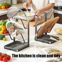 Kitchen Pot Lid Storage Rack, 304 Stainless Steel Pot Lid Holder While Cooking, Multifunctional Kitchen Pot Cover Organizer for Countertop, With Removable Drip Tray (Beige Single-layer)