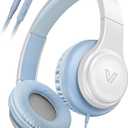 GE01 On-Ear Headphones w/Mic, Portable Lightweight Folding Stereo Bass Headphones for Smartphone, Tablet, Computer - Kids School, Blue