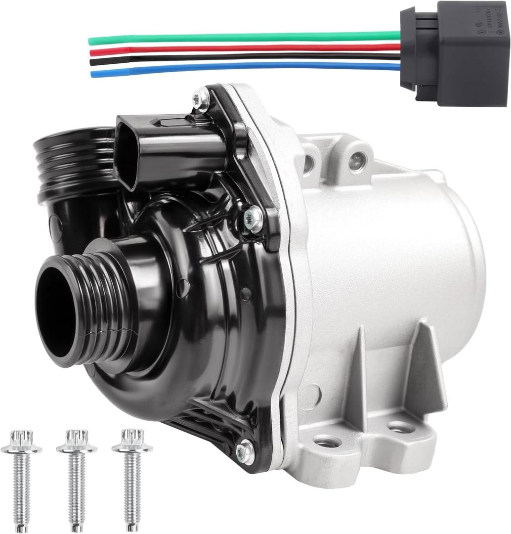 Aluminum Water Pump with Wiring Harness, Bolts 11517632426 | Fits 135i 335i 335is 335xi 535i 535xi 640i 740i 740Li ActiveHybrid 5 7 X1 X3 X4 X5 X6 Z4 3.0L Replace 11517888885