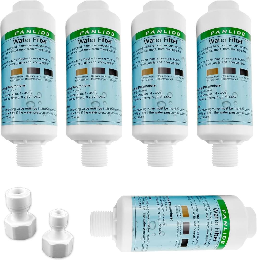 Bidet Water Filter For Electronic Bidet Seats, Toilet Water Filter System, 1/2" Threads, 5Pcs Filters + 2Pcs Adapters, Compatible With 1/2" 1/4" 3/8" Bidet Water Hose
