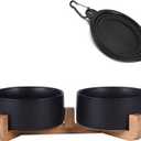 Petygooing Dog Bowls,Black Ceramic Cat Dog Bowl Set with Wood Stand for Pet Food and Water,Non-Slip Cute Modern Pet Dish Set for Cats Small and Medium Dogs (28OZ/6.1 in)