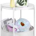 Round Side Table, White End Table with Storage Basket, Metal Night Stand with Removable Tray, Small Bedside Table for Living Room, Bedroom, Nursery (White), 17 inches x 17 inches x 20.5 inches