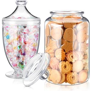 Nuogo 2 Pcs 1 Gallon Plastic Candy & Cookie Jar with Lids 128 oz Decorative Apothecary Jars Candy Buffet Containers Clear Airtight Food Storage Canister Home Decor Centerpiece (Bottle+cup Shape)
