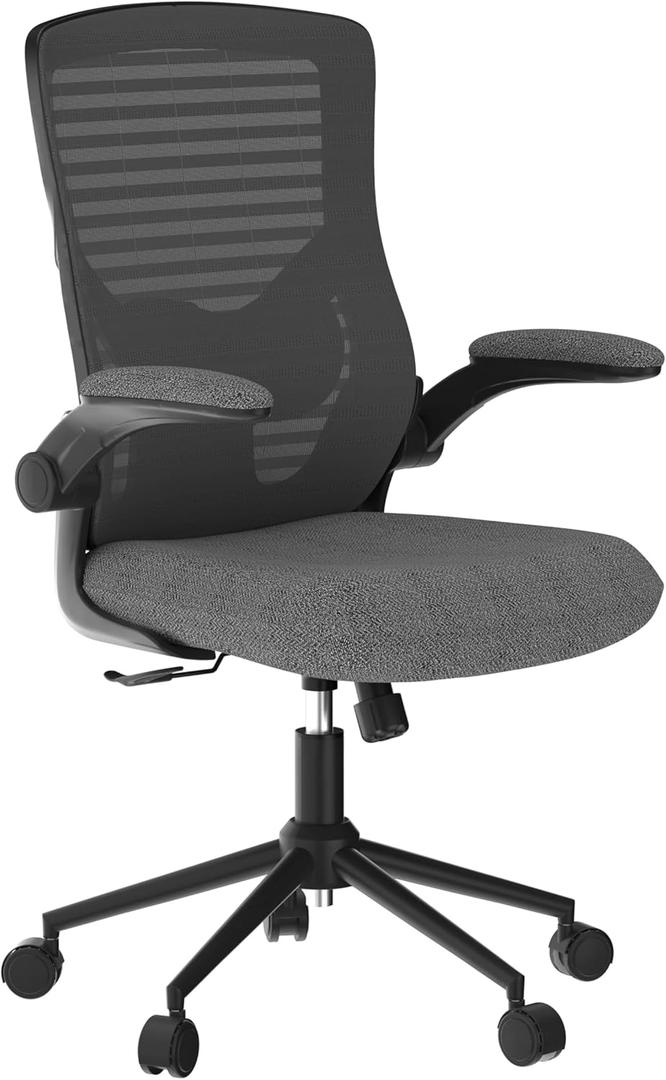 Ergonomic Office Chair for Long Hours & Lower Back Pain Relief  Memory Foam Seat Cushion, Adjustable Padded Lumbar Support, and Padded Flip-up Armrests, Ideal for Office or Study, Dark Gray