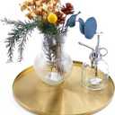 FREELOVE Gold Tray, Round Brass Serving Platter, Bar Circle Decorative Plate, Coffee Table Metal Decor Dishes, Brushed Hammered Coasters, Counter Bathroom Kitchen Dessert Cart Display Food, 12 inch (11.8")