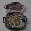 Besmeety Square Pasta Bowls with Handle, Boho Salad Serving Bowls Set of 2, Ceramic 7.09" Pasta Plates for Housewarming Present, Party (Green+Red)