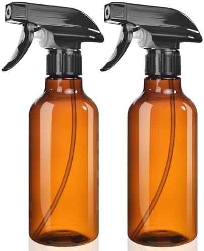 Uineko Spray Bottles 2-Pack, 10 Oz, Mist & Stream, Heavy Duty Spraying Empty Water Sprayer Bottle, BPA Free Plastic Refillable Containers for Cleaning Solutions, Plants, Hair, Essential Oils (Amber)
