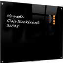 Glass Black Board Magnetic Dry Erase Board - Black Board 48 x 36 Inches Wall Mounted Glass Blackboard, Large Frameless Glass Black Board for Wall Office, Home & School