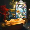 Set of 3 Christmas Tree Ornaments, Stained Glass Style Hanging Decorations and Acrylic Window Suncatchers, Hummingbird, Butterfly and Bee Designs, for Women Mom