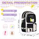 HORHREAR Kawaii Backpack 5Pcs Set for School, Cute Clear Backpack Preppy with Aesthetics Pendant for Girls Boys Primary Bag (Black)