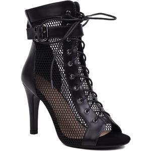 UTIKLIOU Womens Mesh Sandals Peep Toe High Top Sandals Lace Up Summer Boots Buckle Strap Dance Party Sexy Pump Shoes Open toe (Black Size 6.5)