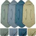 VitalCozy 8 Pcs Baby Muslin Hooded Bath Towels and Washcloths, 32 x 32 Inch Cotton Absorbent Blankets for Newborn Infant Shower Gift (Dark Green, Dark Blue)