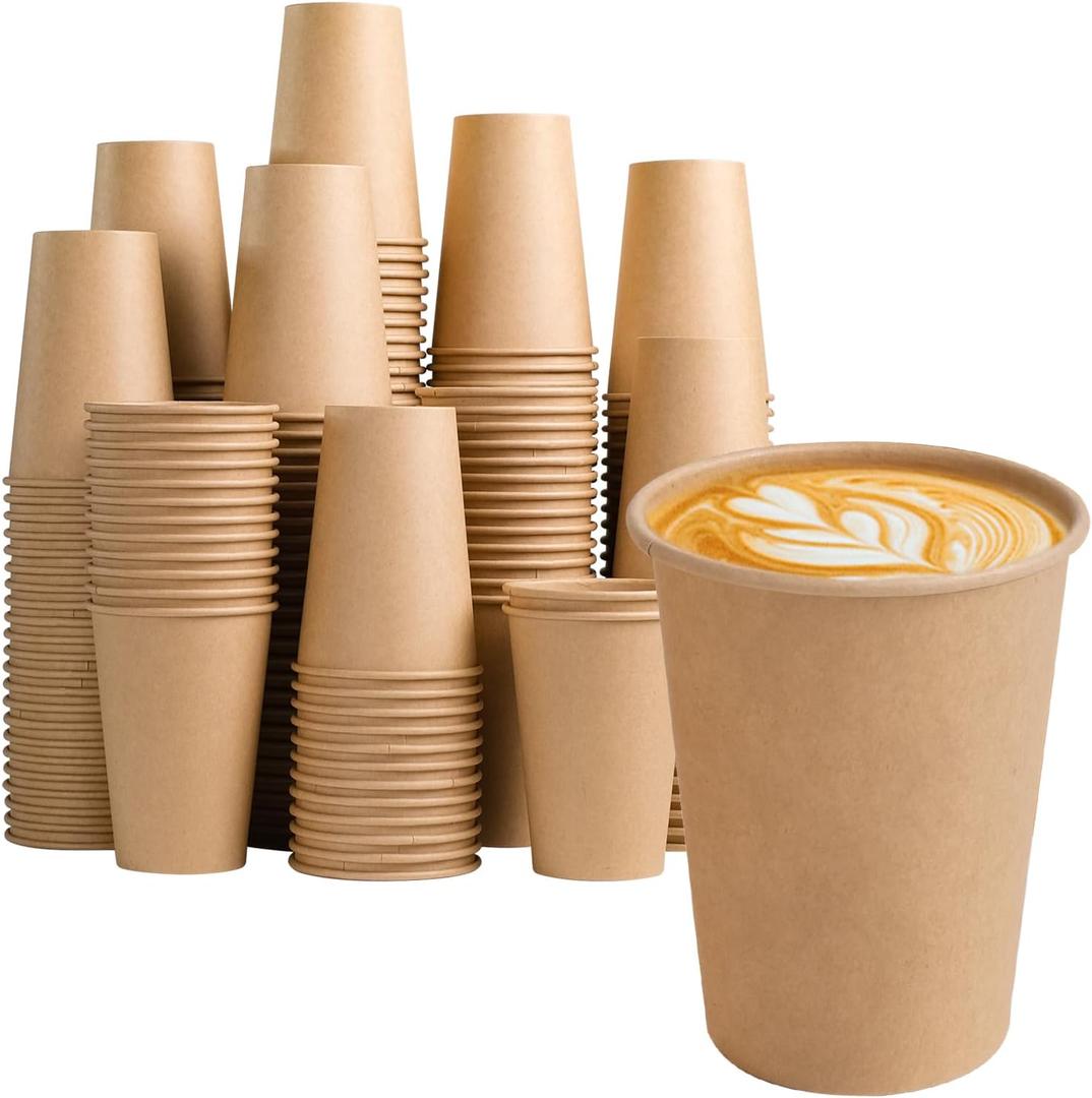 300 Pack 12 oz Paper Coffee Cups, Disposable Kraft Coffee Cups, Hot/Cold Drinking Cup for Water, Coffee, Juice
