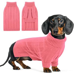 Queenmore XSmall Dog Sweater - Soft Knitted Turtleneck Pullover for Dogs, Chihuahua (Pink, XS)
