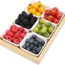 Ceramic Snack Bowls with Bamboo Tray Set,Divided Serving Bowls and Platters for Hosting & Party,Removable Serving Dishes for Chips and Dip,Fruit,Veggies,Candy and Snacks Kitchen Decor (6)