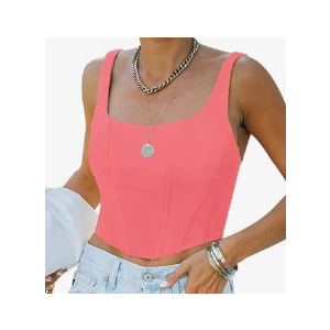 REORIA Women's Summer Sexy Square Neck Sleeveless Trendy Bustier Corset Crop Tank Tops (Linght Grey) Large