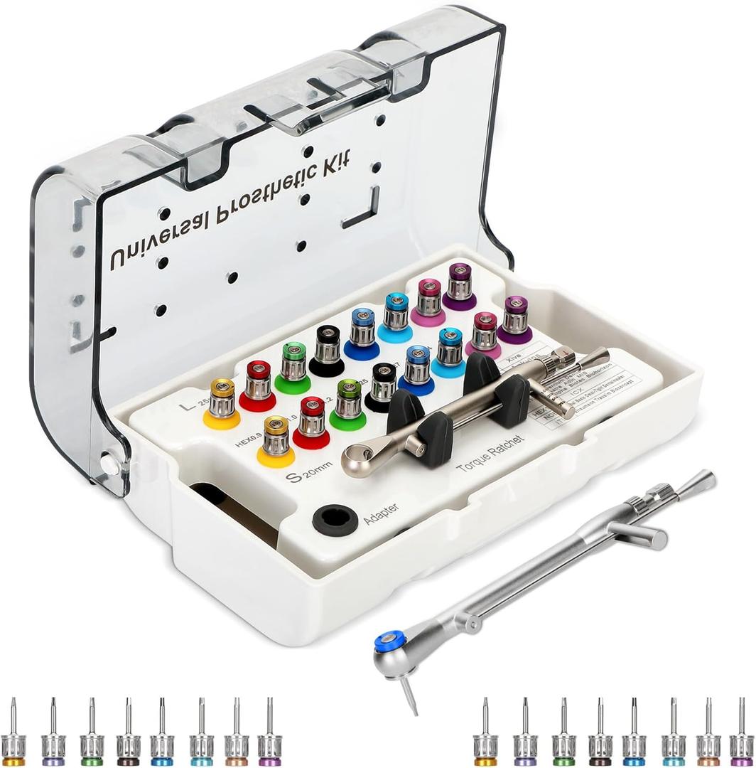 Universal Implant Driver Kit, High Precision Dental Implant Torque Wrench, 16pcs Screwdriver for Dental Implant, Torque Value of 10-70Ncm, Autoclavable Universal Implant Kit