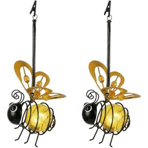Solar Hanging Bee Light  Outdoor Metal Garden Decor with LED Glow, Yellow Body  Waterproof Solar Powered Insect Ornament for Yard, Tree, Porch, Patio  Gift for Women, Bee Lovers (Bee, 1)