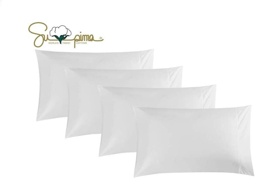100% Supima Cotton 600 Thread Count Queen Pillowcase Set of 4, Luxury Hotel Pillow Cases,Soft & Silky Sateen Weave, Premium Quality Queen Pillowcase 4 Pieces (White, STD*4 pcs)