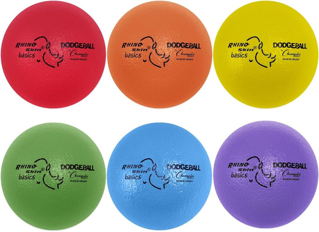 Champion Sports Rhino Skin Dodgeball Set  6 Soft Foam Dodgeballs with Tear-Resistant Coating, Grip Surface, Low Bounce, Mesh Bag, Indoor & Outdoor Playground or PE Class Ball Set  6 or 7