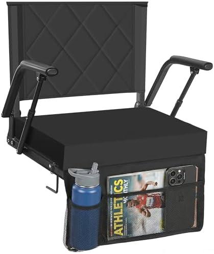 Sheenive Stadium Seats with Back Support Bleacher Chairs (380 lbs) - 2.8'' Thick Wide Comfy Cushion with Padded Armrests 1 Pack - Includes Shoulder Strap, Carry Handle, Cup Holder & Large Pocket