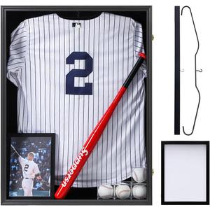 Jersey Display Frame Case Large Frames Shadow Box Lockable with UV Protection Acrylic Hanger and Wall Mount Option for Baseball Basketball Football Soccer Hockey Sport Shirt (Black Xl)