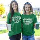 Luckiest Teacher Ever Shirt Women St Patricks Day T-Shirt Funny Teacher Gift Tee Causal Short Sleeve Tops (Green, L)