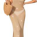 MAKABO Women's Summer Kaftan Swimsuit Hawaii Sheer Cover Up V Neck Caftan Beach Vacation Knit Bodycon Dress (Gold)