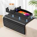 Joy&Grace Couch Cup Holder, 3-in-1 Magnetic Detachable Couch Arm Tray, Bamboo Sofa Armrest Table with Anti-Slip Pad, Sofa Armrest Tray Table (Black)