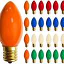 25 Pack C9 Multicolor Christmas Light Bulbs, C9 Multicolor Replacement Bulbs for Outdoor Patio Christmas String Lights, 7W Incandescent Night Light Bulbs, C9/E17 Intermediate Base Bulb,120V 7W bulb