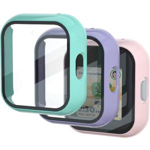 OWKEY for SyncUP Kids Watch Screen Protector, Upgraded 3Pack Hard PC & Tempered Glass T-Mobile Sync UP Kids Watch Screen Protector Case Cover for Kids, Anti-Scratch and Touch Sensitive (Pink&Teal&Purple)