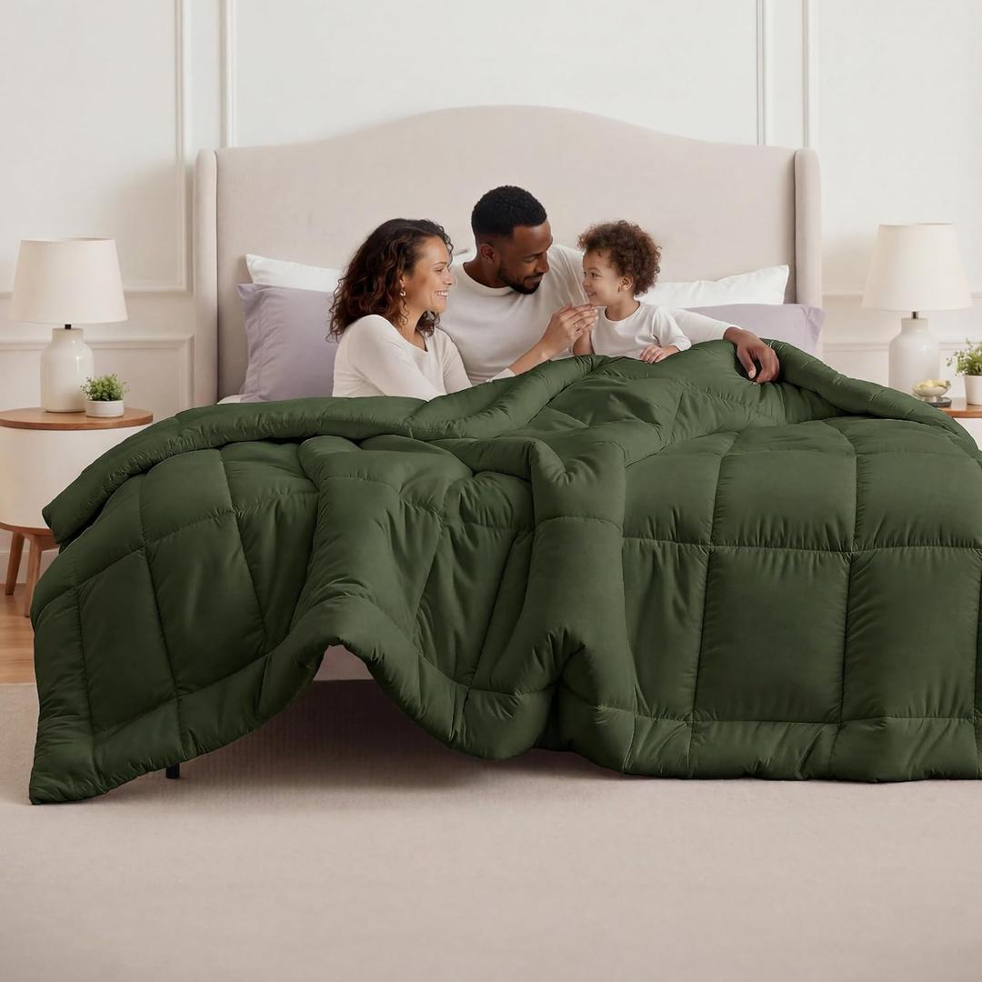 Bedsure Comforter Duvet Insert - Quilted Comforters Oversized King Size, All Season Duvet, Down Alternative Bedding, with 8 Tabs, Gifts for Women/Men, Olive Green, Oversized King 116 x 98 Inches