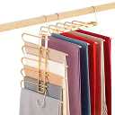 Pants Hangers Space Saving,Closet Hangers 5 Layers 2 Uses Multi Functional Pants Rack,Metal Heavy Duty Wardrobe Organizer Racks for Clothes Trousers Scarves Ties (Silver)
