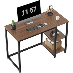 SINPAID 40" Vintage Desk with Shelves, Sturdy Dark Brown Desks with Storage, Rustic Desk Wooden