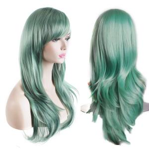 28 inch Fashion Wigs Long Wavy Curly Hair Cosplay Wig (Grey Green)