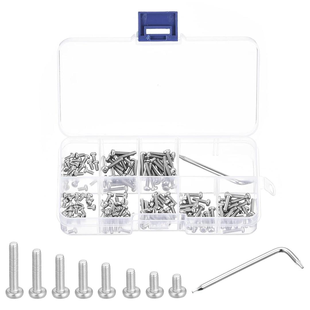 uxcell M2.5 Torx Security Screws Kit, (M2.5x4/5/6/8/10/12/14/16mm) 160pcs 304 Stainless Steel Pan Head Tamper Proof Screw, W T8 Wrench Bolts