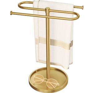 Bathroom Hand Towel Holder Stand Gold, S-Shape Countertop Towel Standing, Stainless Steel Towel Rack Bar Holds 2 Towels for Kitchen (14 Inch)