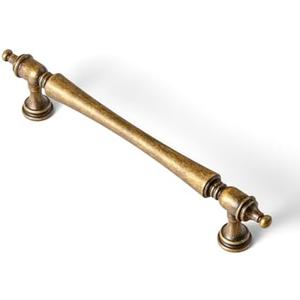 Goo-Ki 5 Pack 5 Inch Antique Brass Cabinet Pulls – Ornate Tapered Handle with Decorative Finials & Sculpted Detailing, Vintage Hardware for Kitchen & Furniture