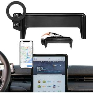 for MagSafe Car Phone Holder for 2021-2025 2026 Ford Mustang Mach-E Accessories, Magnetic Phone Holder 360 Cell Phone Mount with Sunglasses Storage Box (15.5-Inch Screen Fixed Clip)