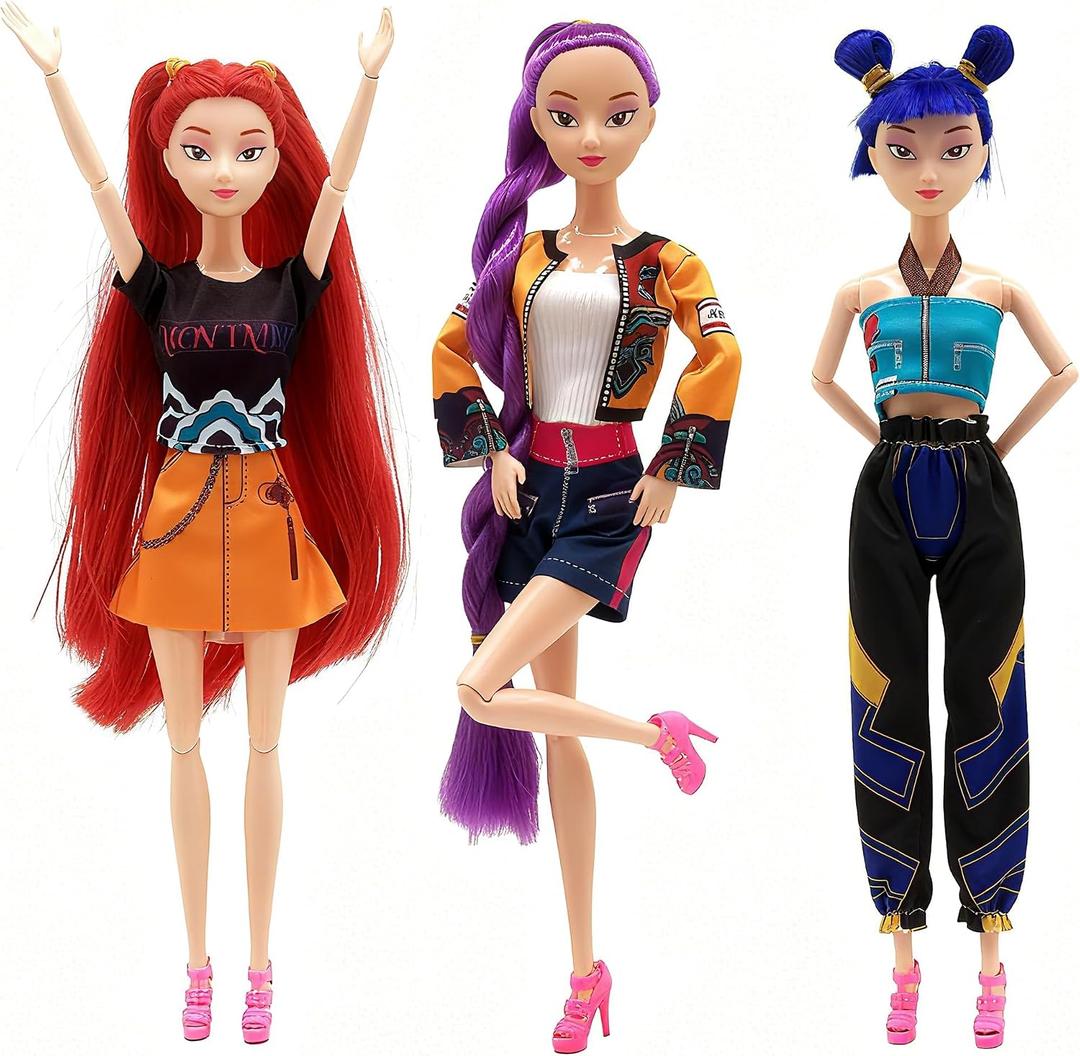 Demon Hunters Toys Action Dolls Set, 11.5-inch PoseableDolls with Movable Joints, 3-Pack Collectible Model Toysfor Fans and Kids Game Gift
