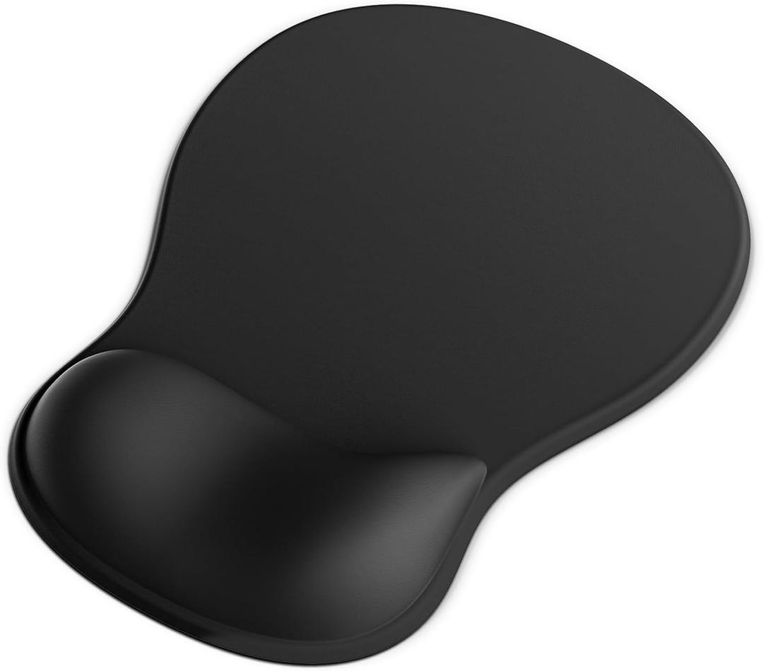Ergonomic Mouse Pad with Wrist Rest, Black Mousepad with Wrist Support for Desk, NonSlip Hard Base Mouse Pads, Portable for Office/Home/Travel Work - Black